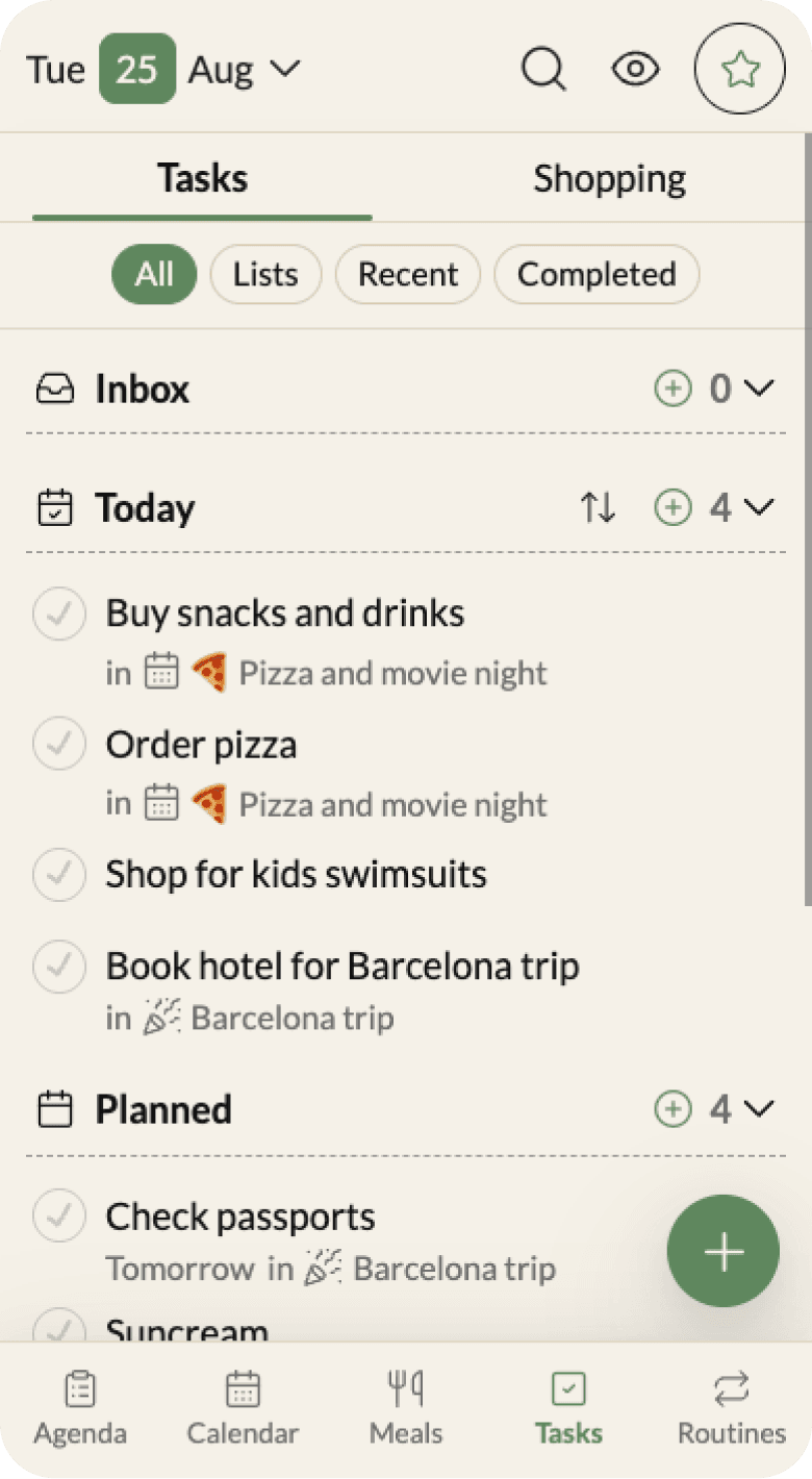 Tasks view