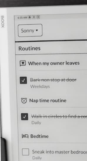 Early Homie prototype showing routines on an e-paper tablet mounted on a door